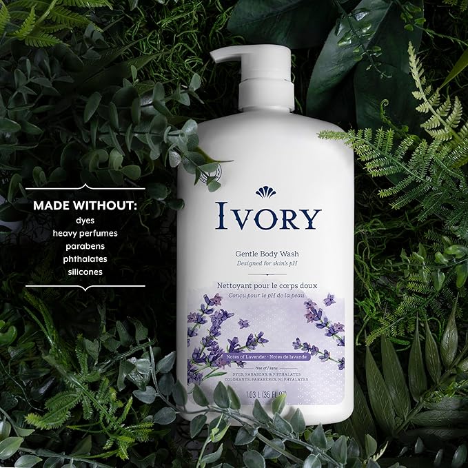 Ivory Body Wash, Designed for the Whole Family, Gentle Formula, Free of Dyes Heavy Perfumes Parabens Phthalates & Silicones, Lavender Scent, 35 oz