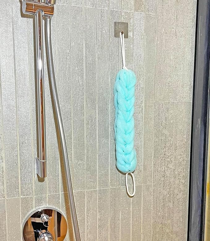 Long Stretch Back Sponge with Rope Handles Back Scrubber Bath Shower Mesh Sponge Exfoliating Body Scrub Stretch Braided Loofah for Men and Women(2-Pack,Green)