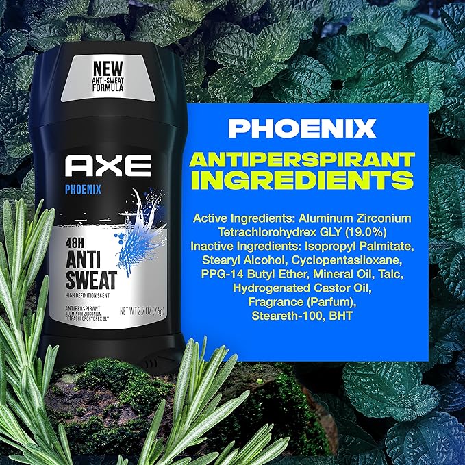 AXE Antiperspirant Deodorant for Men Phoenix 4PK 48H Sweat & Odor Protection for Long Lasting Freshness, Crushed Mint & Rosemary Men's Deodorant 2.7 oz