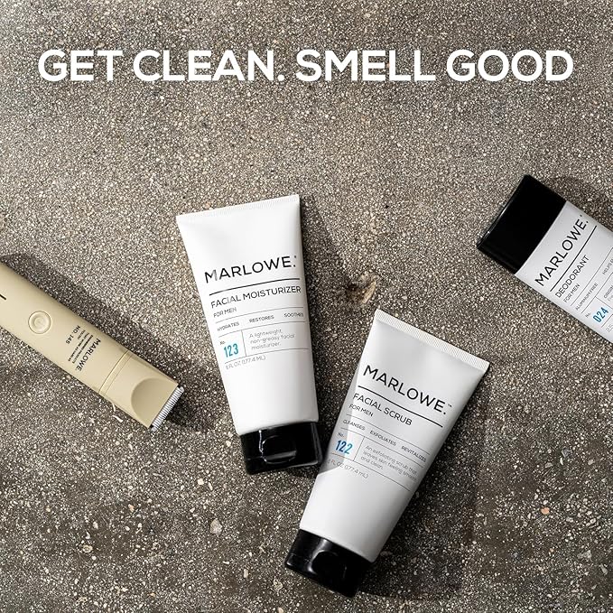 MARLOWE. Skin Care Set, No. 122 Facial Scrub 6 oz & No. 123 Facial Moisturizer 6 oz with Natural Extracts & Antioxidants, Cleanses, Exfoliates, Hydrates & Soothes