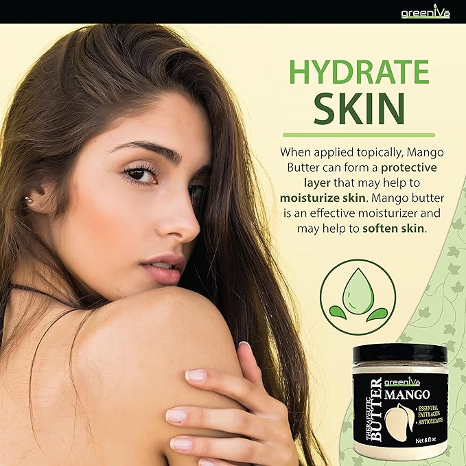 GreenIVe Deodorized Mango Butter Chuncks 100% Pure Raw Unrefined Natural Creamy Skin Hair Moisturizer Hydrating Body Butter Lotion Lip Balm Soap Making DIY Cosmetics Whipped Creams Food Grade 8oz