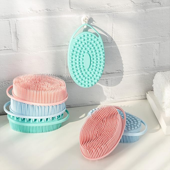 Premium Sensory Brush for Kids or Autism,Soft Silicone Body Scrubber,2 in 1 Sensory Room Occupational Therapy Brushes,Silicone Loofah,Pet Shower Brush Bath Shampoo Brushes(hangable-Oval-Teal)