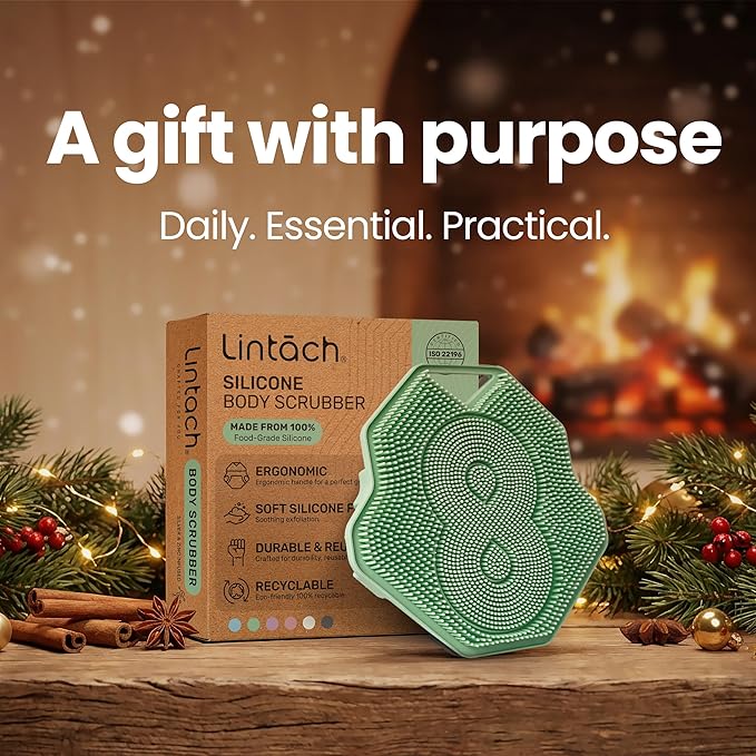 Silicone Shower Scrubber for Body – Exfoliating Loofah Alternative, Zinc & Silver-Infused, Hygienic & Gentle for Sensitive Skin, Durable & Long-Lasting Body Scrubber for Men - Mint