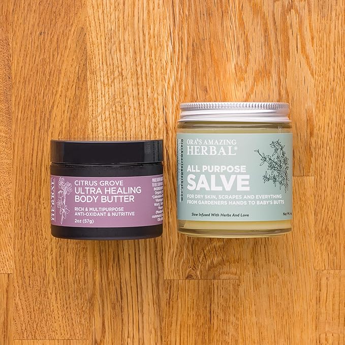 Ora's Amazing Herbal Natural Skin Care Gift Set, Intensive Moisturizers Intensive Dry Skin Care, All Purpose Herbal Salve 4 oz, Citrus Grove Ultra Healing Body Butter, 2 oz