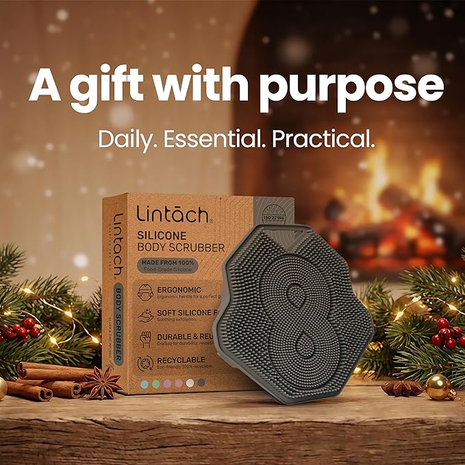 Silicone Shower Scrubber for Body – Exfoliating Loofah Alternative, Silver-Infused & Hygienic, Gentle for Sensitive Skin, Durable & Long-Lasting Body Scrubber for Men - Gray