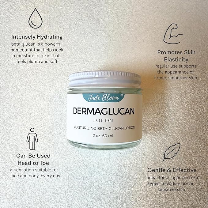 Jade Bloom Dermaglucan Beta Glucan Cream Lotion Moisturizer Skincare | Daily Hydrating Face & Body Hydration, (4oz)