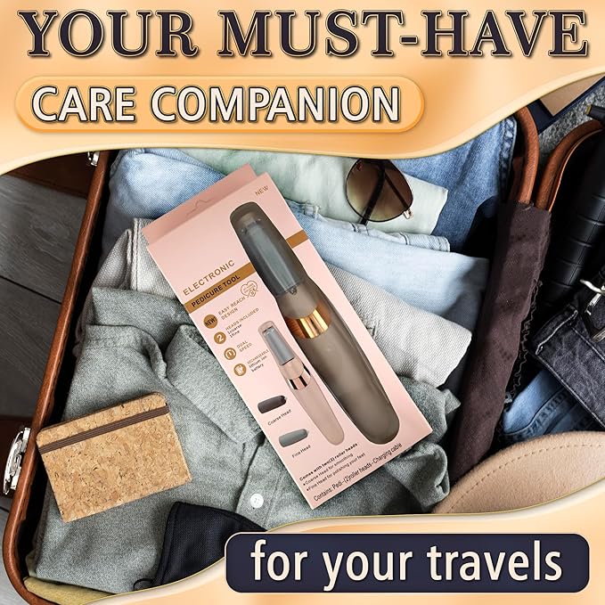 Foot Callus Remover Electric – Rechargeable Callus Grinder for Feet with 2-Speed and 2 Rollers (Coarse & Fine) for Smooth & Soft Feet – Compact Electric Foot Sander for Daily Foot Care & Travel Use