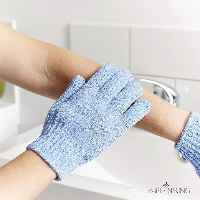 Temple Spring Exfoliating Glove, Rayon Bamboo Exfoliating Body Scrubber, Loofah Washcloth, Exfoliate Loofa Shower Scrubber, Body Exfoliator Scrub, Shower Loofah Bath Sponge –Cornflower Blue