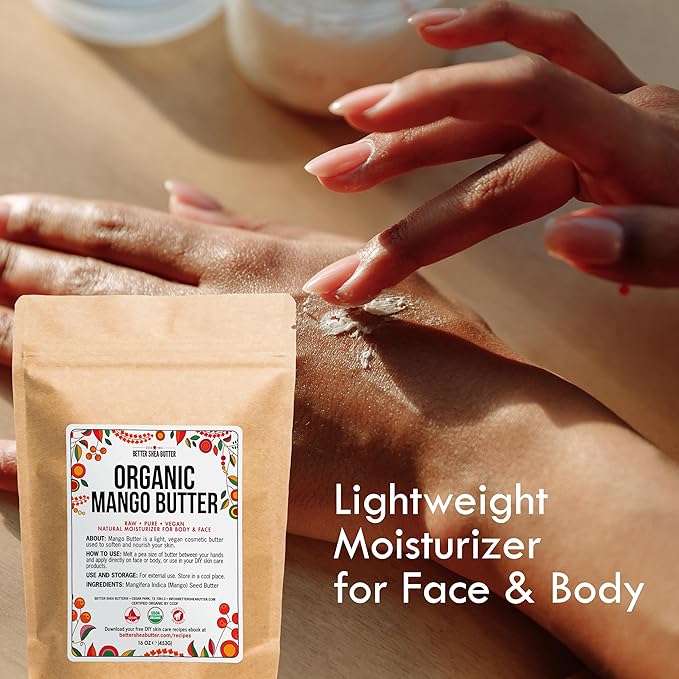 Organic Mango Butter 1lb - Raw Organic Unrefined Mango Seed Butter for Skin Care, Body Butter & Hair - Pure Mango Butter Cold Pressed for Soap Making, Mango Lotion | Natural Skin Moisturizer