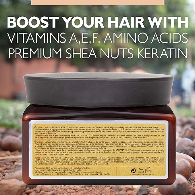 Saryna Key Damage Repair Treatment Butter Mask - African Shea Butter for Dry Hair Treatment - Rejuvenating Butter Moisturizer with Natural Keratin and Vitamins A, E, F (300ml/10.14oz)