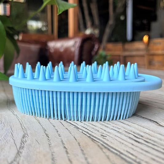 Premium Sensory Brush for Kids or Autism,Soft Silicone Body Scrubber,2 in 1 Sensory Room Occupational Therapy Brushes,Silicone Loofah,Pet Shower Brush Bath Brush Shampoo Brush(hangable-Spikes-Blue)