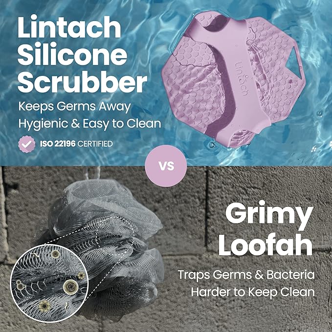 Silicone Shower Scrubber for Body – Exfoliating Loofah Alternative, Silver-Infused & Hygienic, Gentle for Sensitive Skin, Durable & Long-Lasting Body Scrubber for Women - Purple