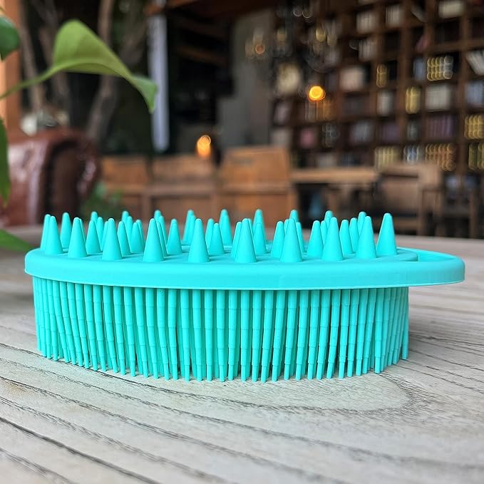 Premium Sensory Brush for Kids or Autism,Soft Silicone Body Scrubber,2 in 1 Sensory Room Occupational Therapy Brushes,Silicone Loofah,Pet Shower Brushes Bath Brush Shampoo Brush(hangable-Spikes-Teal)