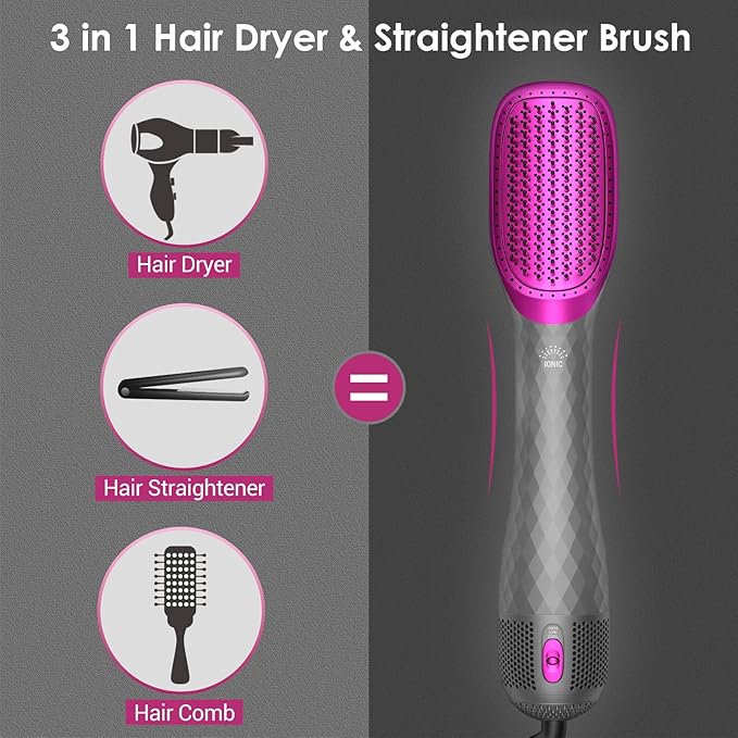 APOKE 3 in 1 Hair Dryer Brush Professional 1200W Powerful Ceramic Tourmaline 3 Heat/2 Speed Settings One Step Hair Dryer and Styler (Gray)