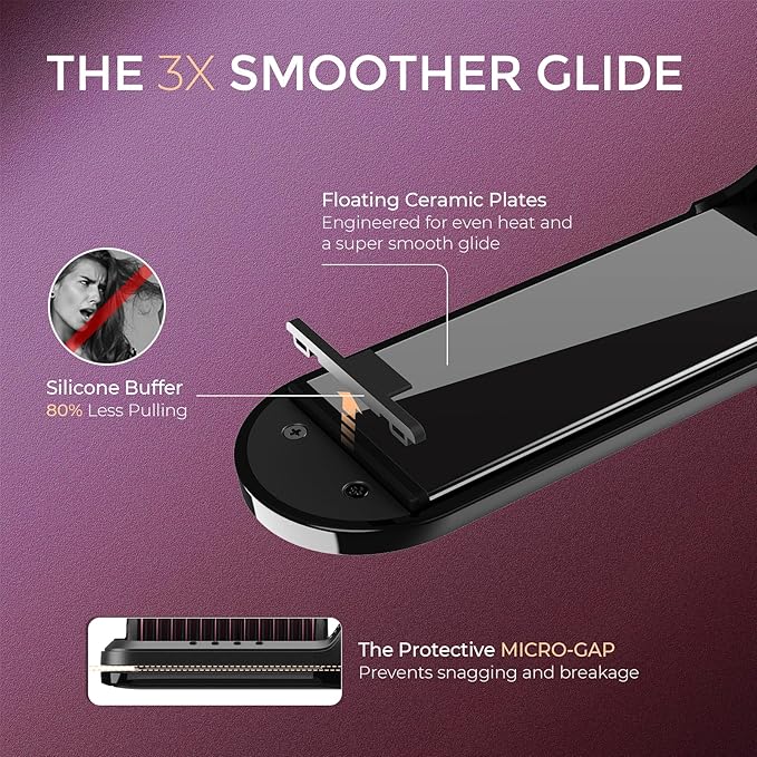 TYMO Flat Iron Hair Straightener Brush 2 in 1, 200M Ions Hair Straighteners for Women, Ceramic Dual Voltage Straightening Hot Comb for Anti-Frizz Straights, Waves, Curls, 3X Less Heat Damage, Black