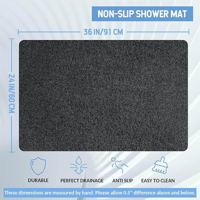 Non-Slip Bathtub Mat, Anti Slip Shower Mat, Fast Drying Bathtub Mats, Foot Scrubber Mat, Anti Slip Mat for Tub, Floor, Bathroom, Kitchen, Home, Hotel (Black 36"×24")