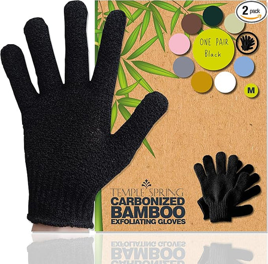 Temple Spring Exfoliating Glove, Rayon Bamboo Exfoliating Body Scrubber, Loofah Washcloth, Exfoliate Loofa Shower Scrubber, Body Exfoliator Scrub, Shower Loofah Bath Sponge - Black