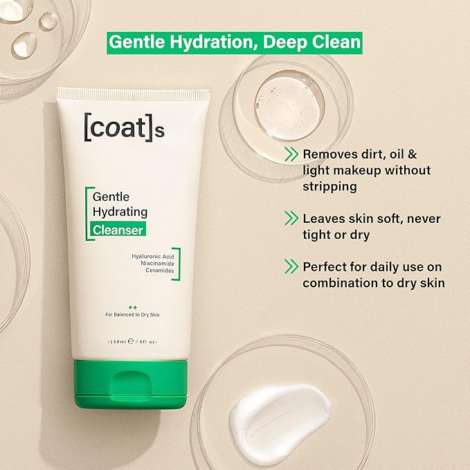 COATS Gentle Hydrating Cleanser [5oz] – Moisturizing Face Wash w/Hyaluronic Acid – Preppy Skincare- Fragrance-Free, Vegan, Clean Skincare for Teens, Combo to Dry Skin - 30 Day Supply