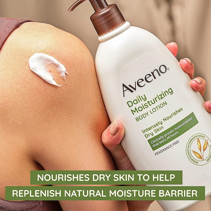 Aveeno Daily Moisturizing Body Lotion, Fragrance-Free Light & Creamy Lotion for Dry, Sensitive Skin With Prebiotic Oat Nourishes & Strengthens Skin's Moisture Barrier, Value Size, 33 fl oz
