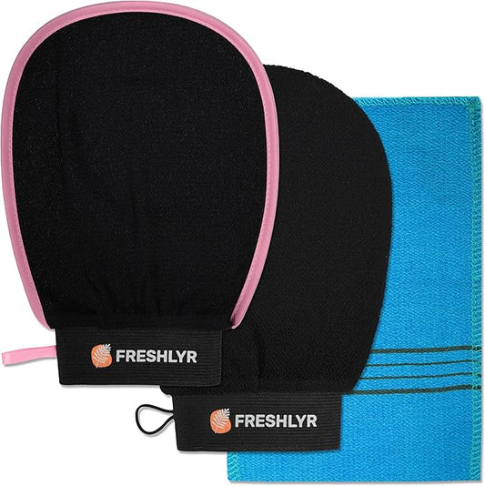 Exfoliating Gloves (3 Pcs) – Korean Body Scrubber Mitt for Shower & Bath, Deep Cleansing & Dead Skin Remover, Multi-Texture Exfoliator for Smooth & Glowing Skin