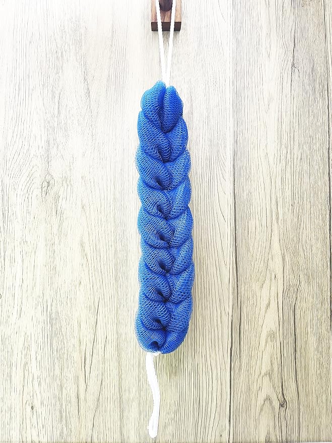 Long Stretch Back Sponge with Rope Handles Back Scrubber Bath Shower Mesh Sponge Exfoliating Body Scrub Stretch Braided Loofah for Men and Women(2-Pack,Blue)