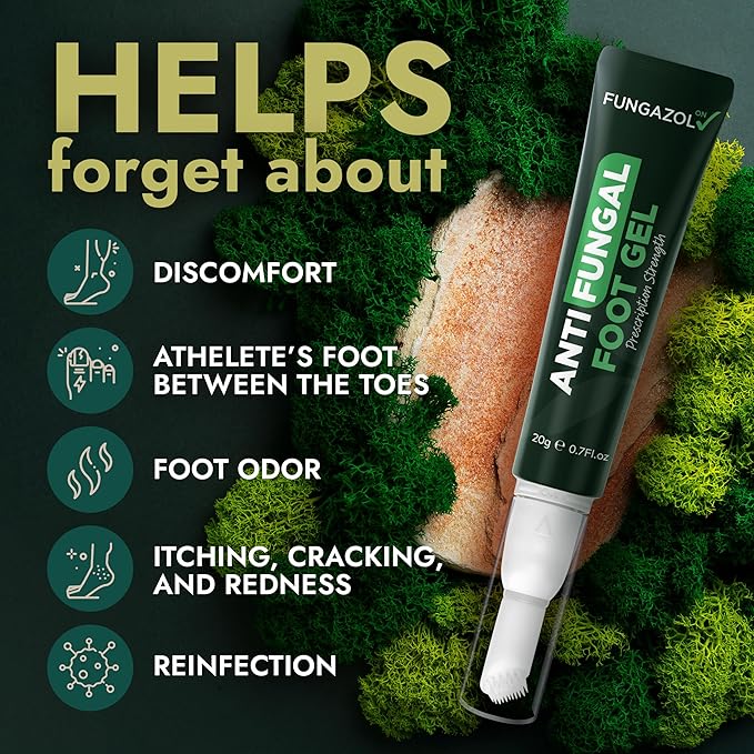 Tea Tree Oil Antifungal Foot Gel | Relieves Jock Itch, Athlete’s Foot & Ringworm | Soothes Itching & Burning | Moisturizes Dry, Cracked Feet | No-Touch Applicator | 1-Week Treatment Option | 20g