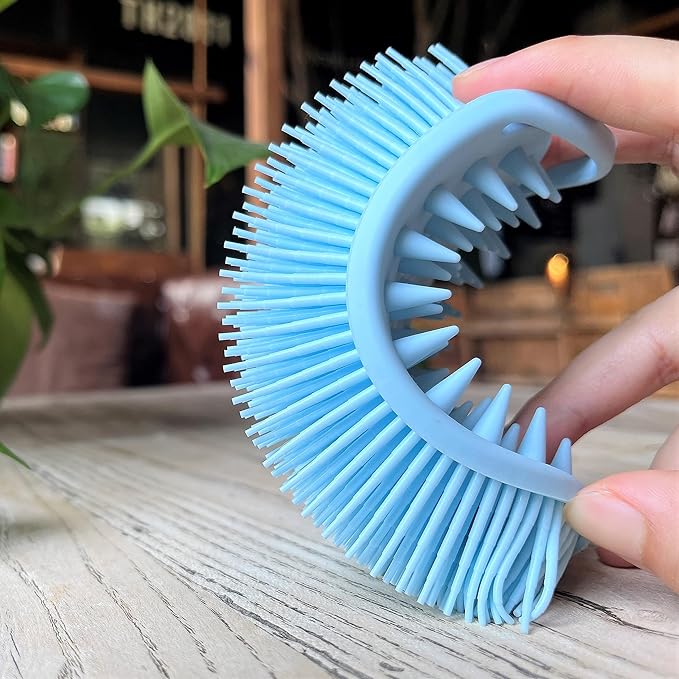 Premium Sensory Brush for Kids or Autism,Soft Silicone Body Scrubber,2 in 1 Sensory Room Occupational Therapy Brushes,Silicone Loofah,Pet Shower Brush Bath Brush Shampoo Brush(hangable-Spikes-Blue)