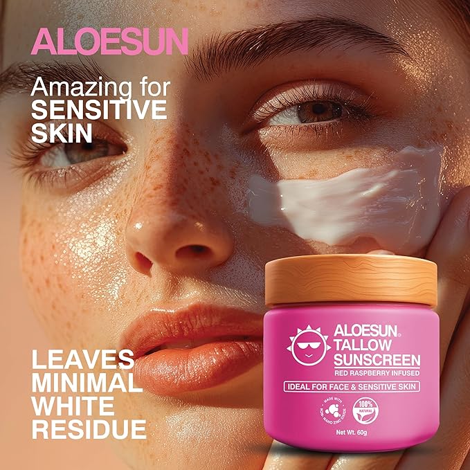 Organic Beef Tallow Sunscreen SPF 30 - Natural Sunblock Lotion for Face and Body with Non Nano Zinc Oxide Mineral Protection - Reef Safe Travel Size Tallow Moisturizer for Adult and Baby - 2.12 Oz