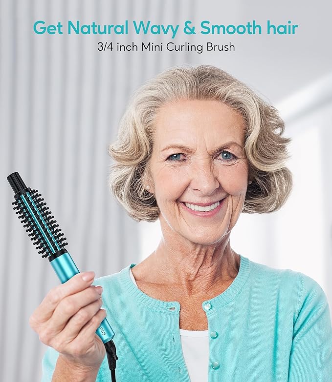 Farery Mini Thermal Brush 3 Temperature Adjustable, 3/4 Inch Travel Curling Iron for Short Hair, Heated Round Brush for Touch-ups and Small Curls, Lightweight Curling Wand for Thin Hair, Dual Voltage