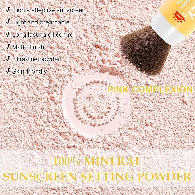 Mineral Sunscreen Setting Powder, SPF 35 Brush Sunscreen Powder for Face & Scalp, Long Lasting Lightweight Breathable, Oil Control Natural Matte Finish (#04 Pink Complexion)