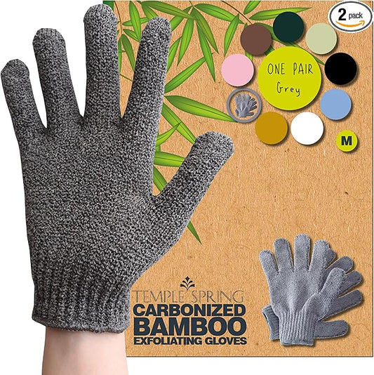 Temple Spring Exfoliating Glove, Carbonized Rayon Bamboo Exfoliating Body Scrubber, Loofah Washcloth, Exfoliate Loofa Shower Scrubber, Body Exfoliator Scrub, Shower Loofah Bath Sponge - Grey