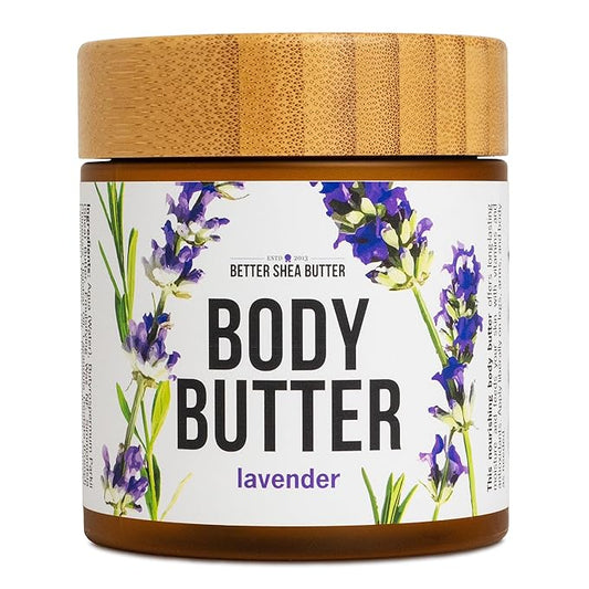Lavender Body Butter with Shea Butter, Jojoba & Lavender Essential Oil - Natural Lotion for Women, Non-Greasy Moisturizer for Dry Skin, Whipped Body Cream