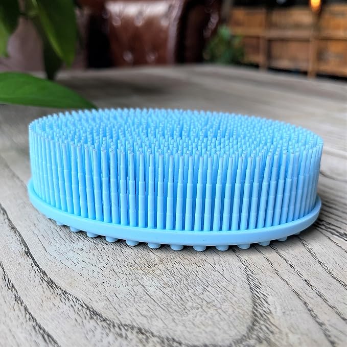 Premium Sensory Brush for Kids or Autism,Soft Silicone Body Scrubber,2 in 1 Sensory Room Occupational Therapy Sensory Brushes,Silicone Loofah,Pets Shower Brush Bath Brush Shampoo Brush(Big Oval-Blue)