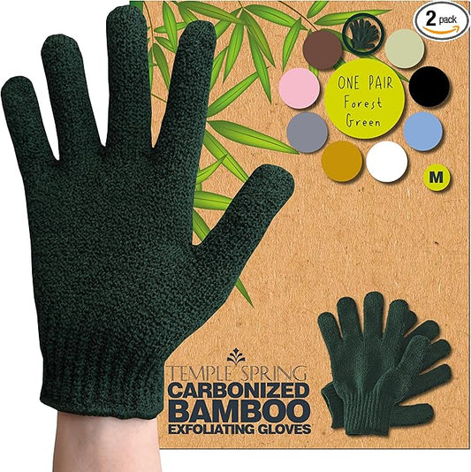 Temple Spring Exfoliating Glove, Rayon Bamboo Exfoliating Body Scrubber, Loofah Washcloth, Exfoliate Loofa Shower Scrubber, Body Exfoliator Scrub, Shower Loofah Bath Sponge - Forest Green
