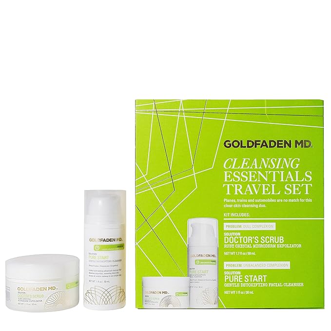 Goldfaden MD Cleansing Essentials Travel Set Microderm Daily Facial Exfoliator Face Cleaner 1.7oz & Detoxifying Natural Facial Cleanser 1oz