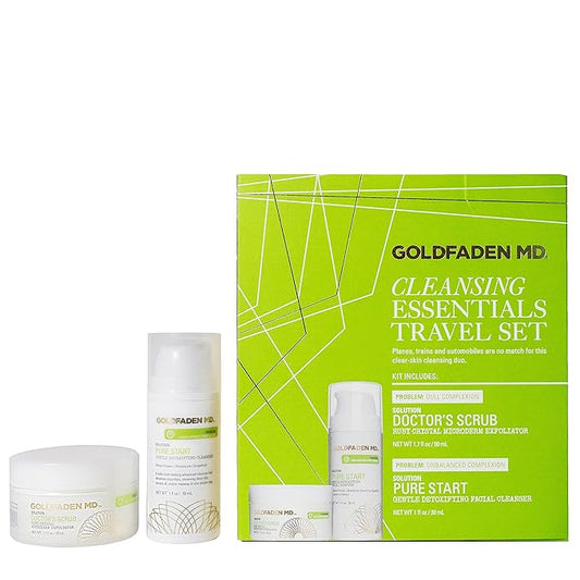 Goldfaden MD Cleansing Essentials Travel Set Microderm Daily Facial Exfoliator Face Cleaner 1.7oz & Detoxifying Natural Facial Cleanser 1oz