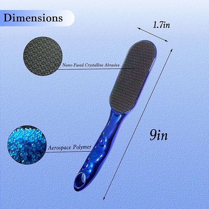 Hard Skin Remover Nano Glass Foot File with Non-Slip Ergonomic Handle, Professional Veinsgrain Foot Care Pedicure Tools for Smooth Feet (Blue)