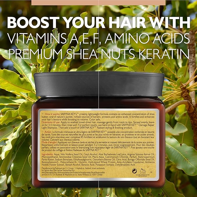 Saryna Key Damage Repair Treatment Butter Mask - African Shea Butter for Dry Hair Treatment - Rejuvenating Butter Moisturizer with Natural Keratin and Vitamins A, E, F (500ml/16.9oz)