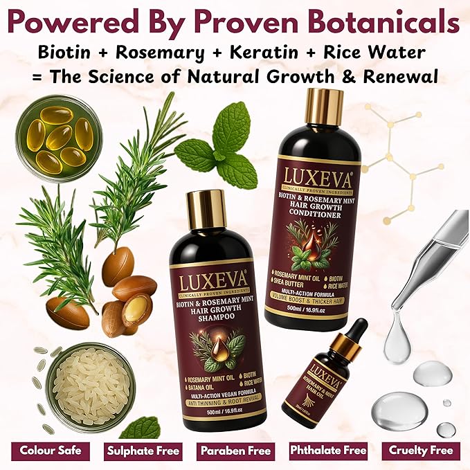 3 in 1 Biotin & Rosemary Mint Shampoo & Conditioner Set For Women | Professional Botanical Hair Growth Shampoo and Conditioner For Thinning Hair, Scalp Health & Natural Volume | 16oz Each