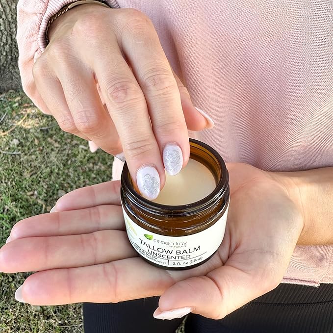 Aspen Kay Naturals Handmade 100% Grass Fed Beef Tallow Balm for Skin Care, Organic Moisturizer + Chamomile, Yarrow & Calendula (Unscented) Organic Body Butter - 2 fl. oz. Made in USA