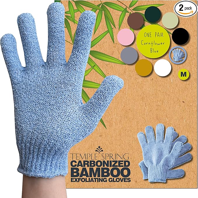 Temple Spring Exfoliating Glove, Rayon Bamboo Exfoliating Body Scrubber, Loofah Washcloth, Exfoliate Loofa Shower Scrubber, Body Exfoliator Scrub, Shower Loofah Bath Sponge –Cornflower Blue