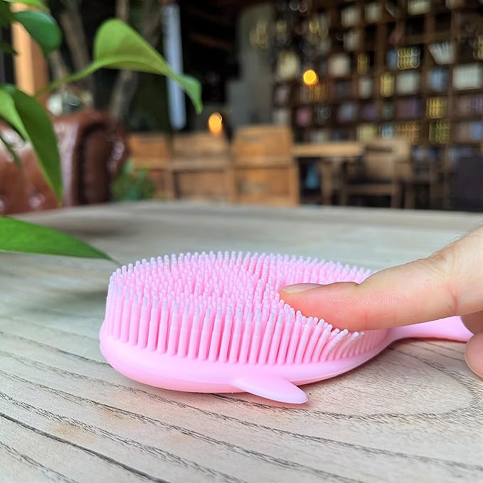 Premium Sensory Brushes for Kids or Autism,Soft Silicone Body Scrubber,2 in 1 Sensory Room Occupational Therapy,Silicone Loofah,Pets Shower Brush Bath Brush Shampoo Brush(Whale-Pink)
