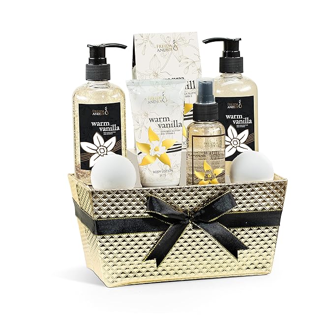 Bath and Body Gift Basket For Women and Men Warm Vanilla Bath & Body Collection Gift Basket, Includes Shower Gel, Bubble Bath, Body Lotion, Body Mist & More - Appreciation Gift Ideas