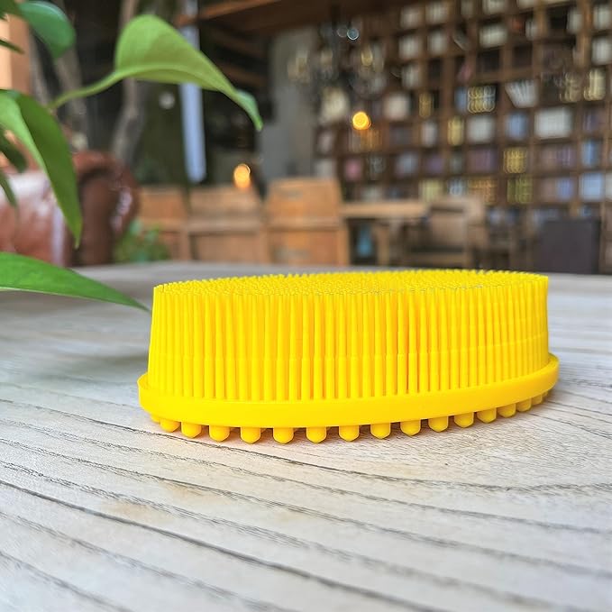 Premium Sensory Brush for Kids or Autism,Soft Silicone Body Scrubber,2 in 1 Sensory Room Occupational Therapy Sensory Brushes,Silicone Loofah,Pet Shower Brush Bath Brush Shampoo Brush(Oval-Yellow)
