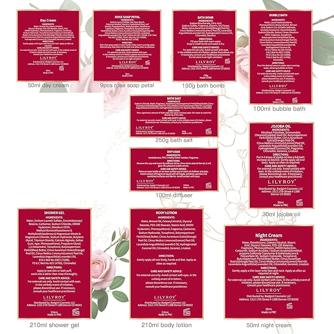 Christmas Gifts for Women - 9 Pcs Rose Bath and Body Gift Basket Set for Women, Spa Gift Set with Shower Gel | Pampering Gifts for Valentine's, Birthday, Mothers Day Gifts for Mom, Gift Sets for Her