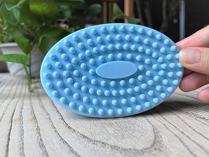 Premium Sensory Brush for Kids or Autism,Soft Silicone Body Scrubber,2 in 1 Sensory Room Occupational Therapy Sensory Brushes,Silicone Loofah,Pets Shower Brush Bath Brush Shampoo Brush(Big Oval-Blue)