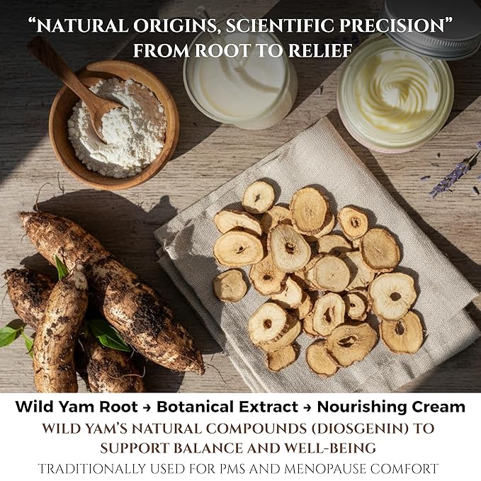 Wild Yam Cream for Hormone Balance - Gift for Mom - Menopause and PMS Support for Women - Wild Yam Balancing Cream - Hot Flashes, Night Sweats, Mood Swings, Low Energy - Lavender 4oz