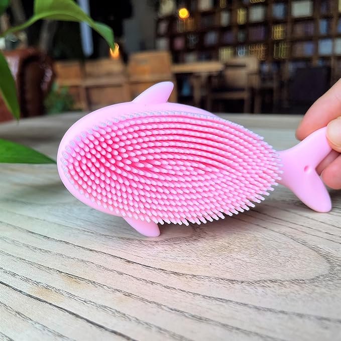 Premium Sensory Brushes for Kids or Autism,Soft Silicone Body Scrubber,2 in 1 Sensory Room Occupational Therapy,Silicone Loofah,Pets Shower Brush Bath Brush Shampoo Brush(Whale-Pink)