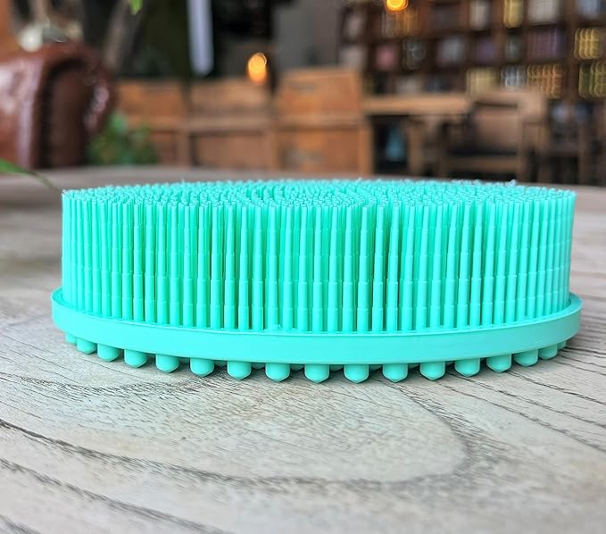Premium Sensory Brush for Kids or Autism,Soft Silicone Body Scrubber,2 in 1 Sensory Room Occupational Therapy Sensory Brushes,Silicone Loofah,Pet Shower Brush Bath Brush Shampoo Brush(Big Oval-Teal)