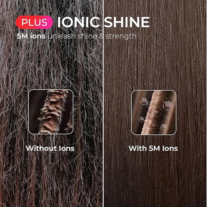 TYMO Ring Plus Ionic Hair Straightener Brush - Straightening Comb with Negative Ions for Women, Titanium Coating, 9 Temp Settings & LED Display, Dual Voltage, Professional Styling Tools